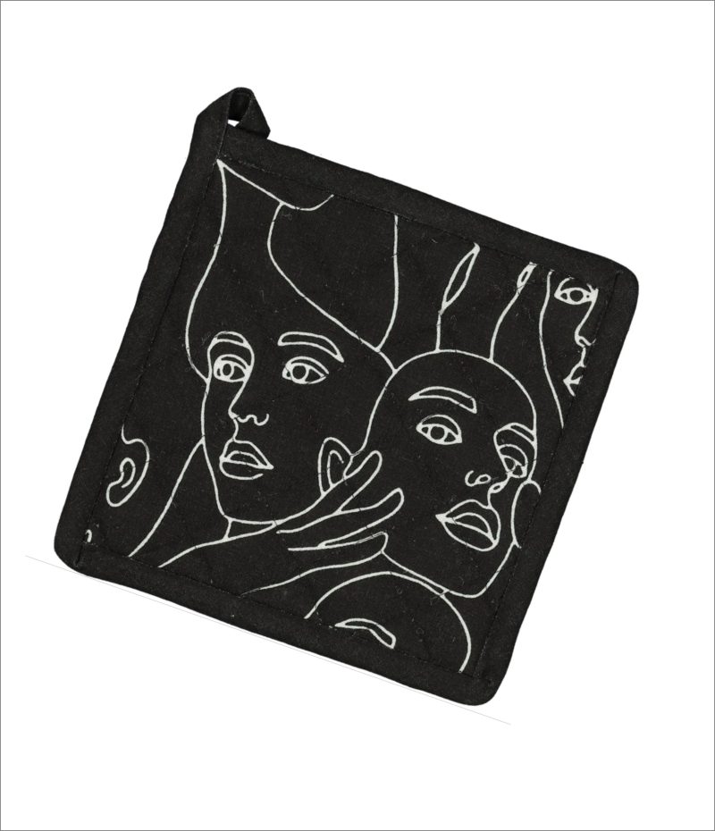 Face Printed Pot Holder - Black